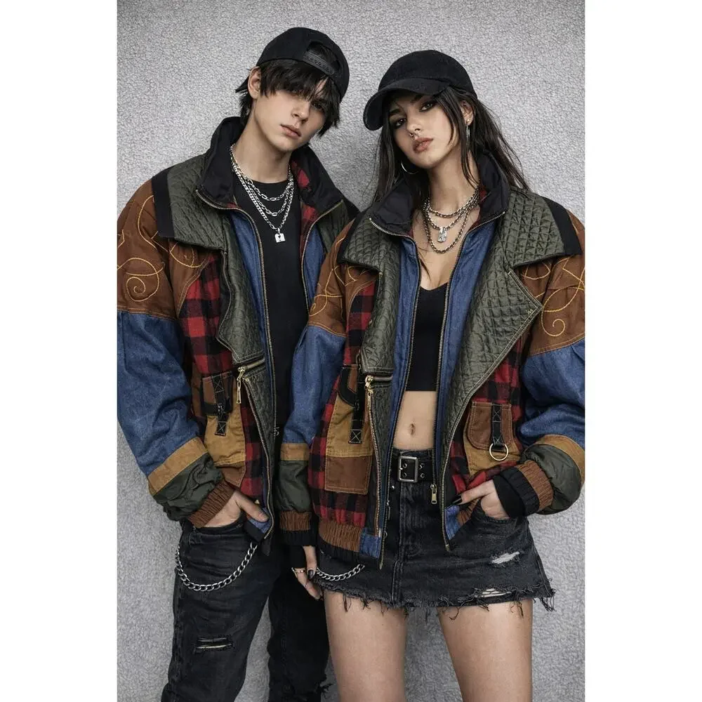 Vtg Gallery Patchwork Jacket Quilted Panel Mixed Media Grunge Jacket Unisex sz M